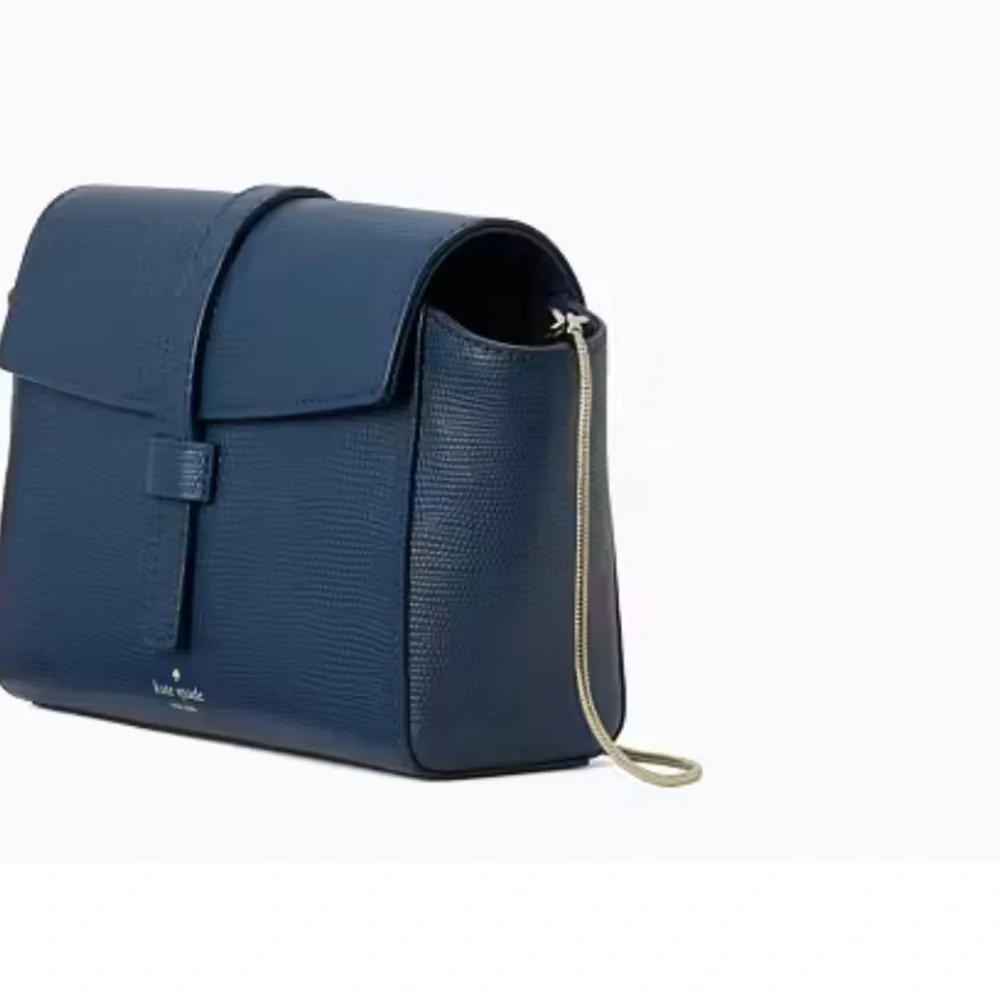 Kate Spade Riverside Emmie Petrol Blue Lizard Crossbody Bag | Silver Chain